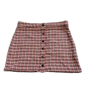 Zara Pink Allen Tweed Plaid Mini Skirt US L